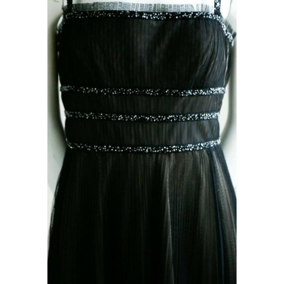 BCBG Max Azria Black Beaded Pleated Midi Cocktail Dress - Picture 6 of 13